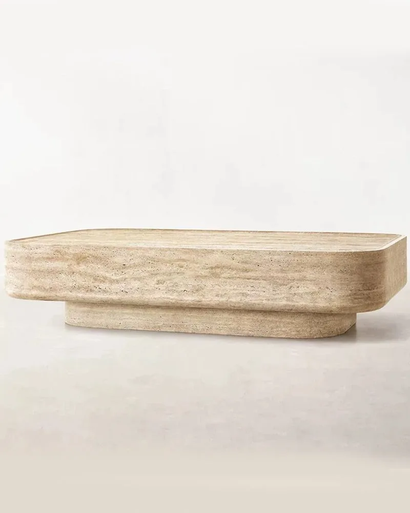 Beige Travertine Marble Carved Coffee Table — Travertine natural stone Coffee Table (product view), Gladystone handcrafted