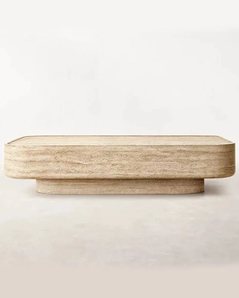 Beige Travertine Marble Carved Coffee Table — Travertine natural stone Coffee Table (product view), Gladystone handcrafted