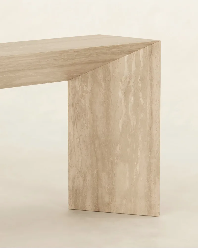 Beige Travertine Simaple Console Table — Travertine natural stone Console Table (product view), Gladystone handcrafted