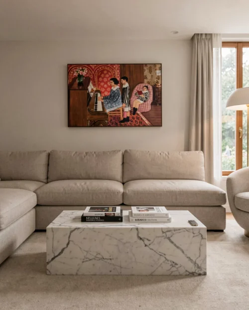 Bianco Statuario Venato Marble Rectangle Plinth Coffee Table — Statuario Marble natural stone Coffee Table (hero view), Gladystone handcrafted