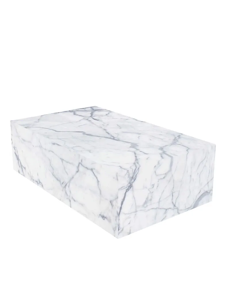 Bianco Statuario Venato Marble Rectangle Plinth Coffee Table — Statuario Marble natural stone Coffee Table (product view), Gladystone handcrafted