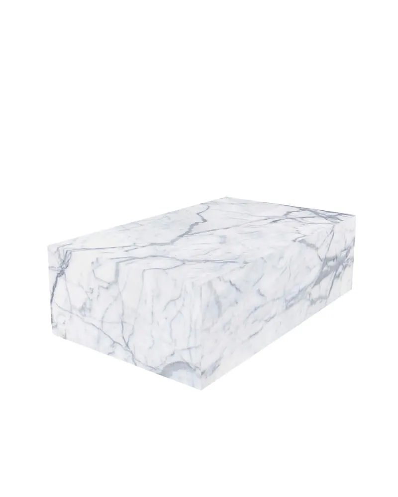 Bianco Statuario Venato Marble Rectangle Plinth Coffee Table — Statuario Marble natural stone Coffee Table (product view), Gladystone handcrafted