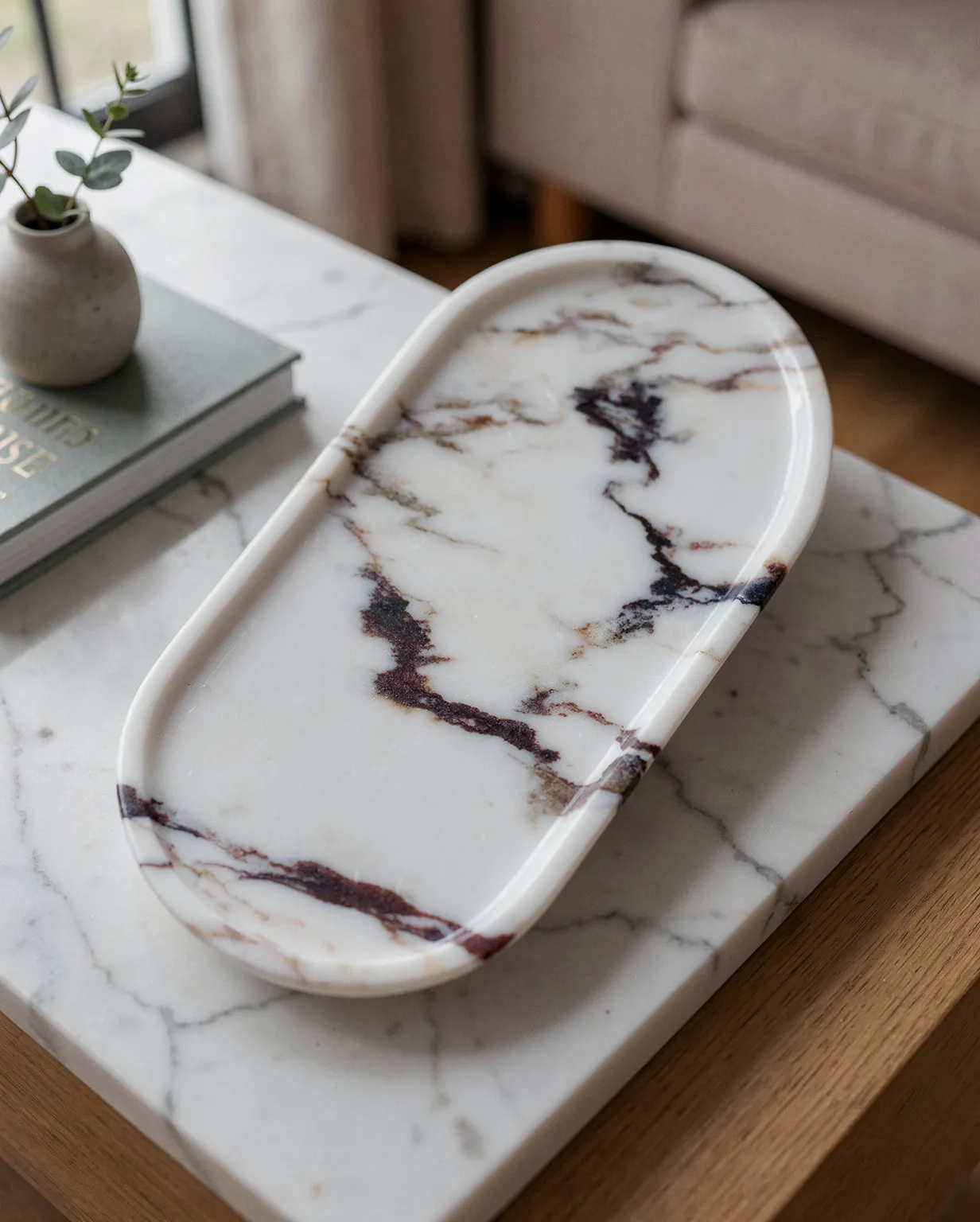 Calacatta Square Round Calacatta Viola Marble Tray — Calacatta Viola Marble natural stone Home Decor (hero view), Gladystone handcrafted