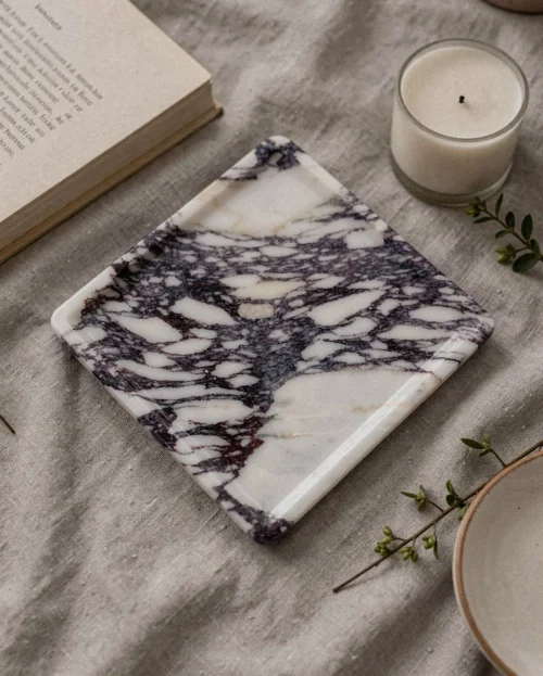 Calacatta Viola Marble Polished Square Tray — Calacatta Viola Marble natural stone Home Decor (hero view), Gladystone handcrafted