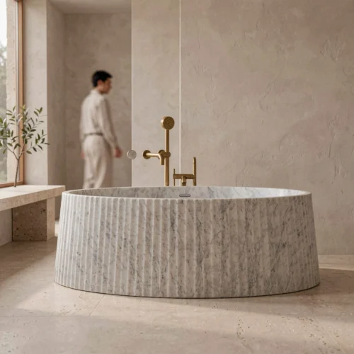 carrara-marble-bathtub-1 Carrara Marble Bathtub — Carrara Marble natural stone Bathtubs (hero view), Gladystone handcrafted
