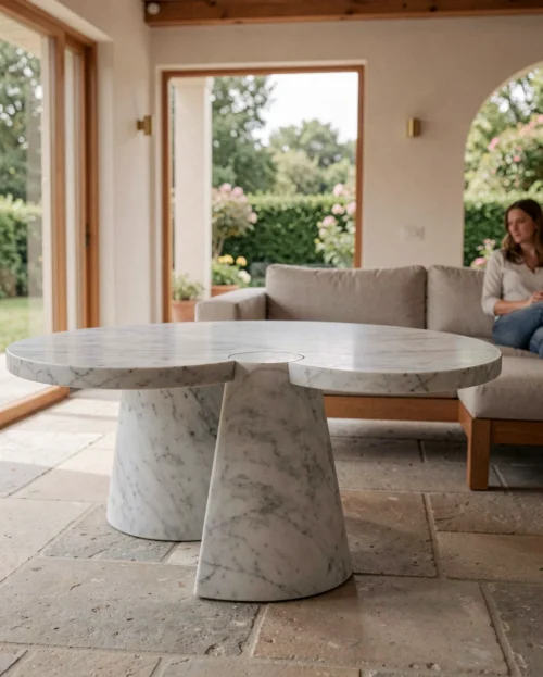 carrara-marble-eros-coffee-table-1 Carrara Marble Eros Coffee Table — Carrara Marble natural stone Coffee Table (hero view), Gladystone handcrafted