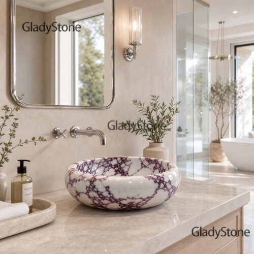 Viola Marble Sculpted Vessel Sink — Viola natural stone Bathroom Sink (showroom), Gladystone handcrafted