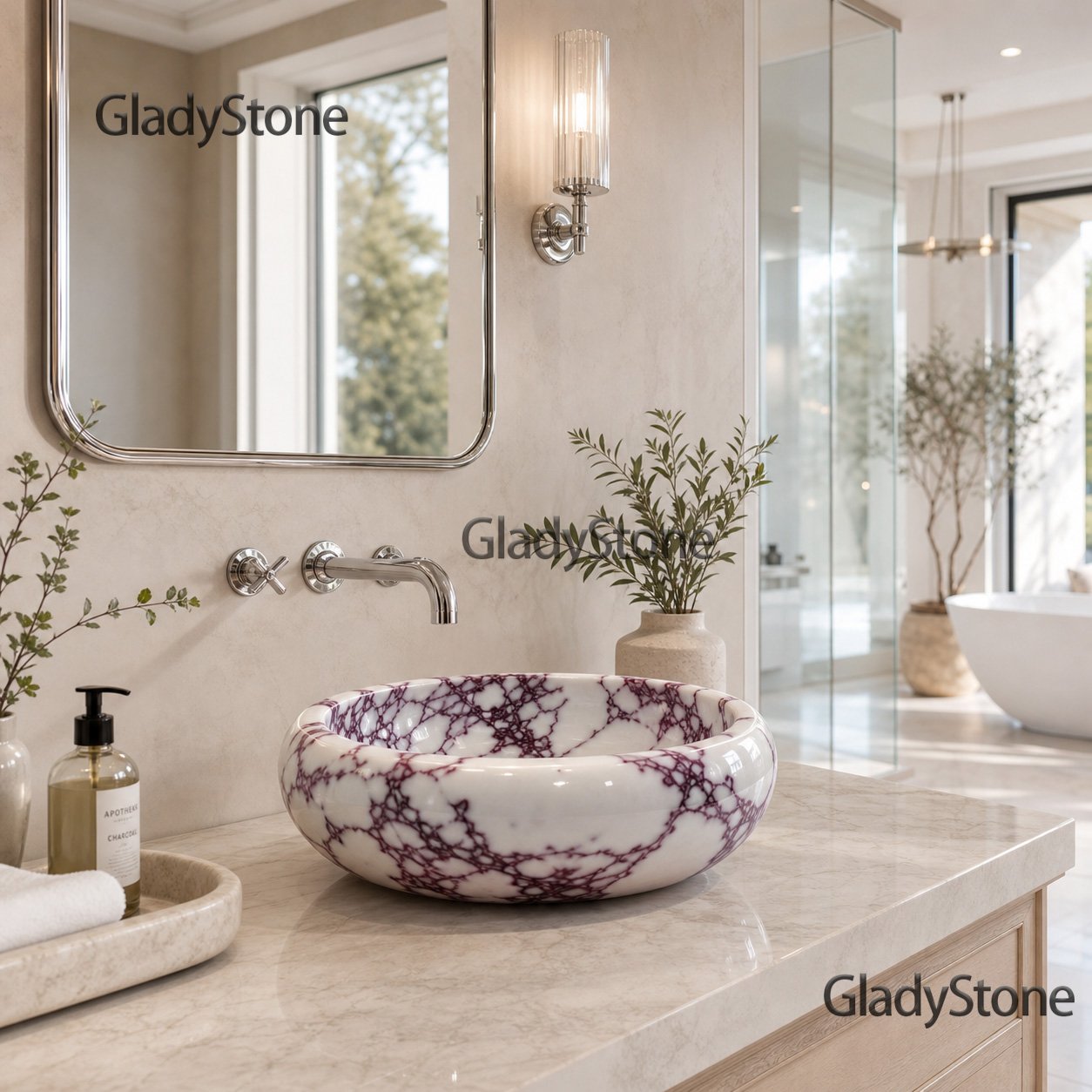 Viola Marble Sculpted Vessel Sink — Viola natural stone Bathroom Sink (showroom), Gladystone handcrafted