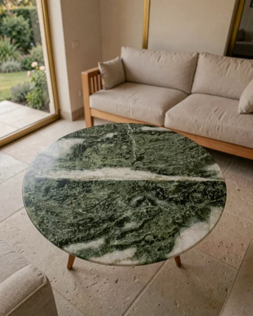 green-forest-marble-petal-base-coffee-table-1 Green Forest Marble Petal Base Coffee Table — Green Forest Marble natural stone Coffee Table (hero view), Gladystone handcrafted