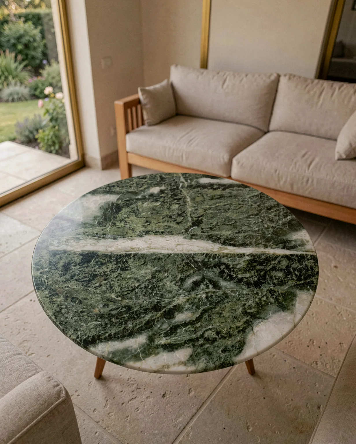 Green Forest Marble Petal Base Coffee Table — Green Forest Marble natural stone Coffee Table (hero view), Gladystone handcrafted