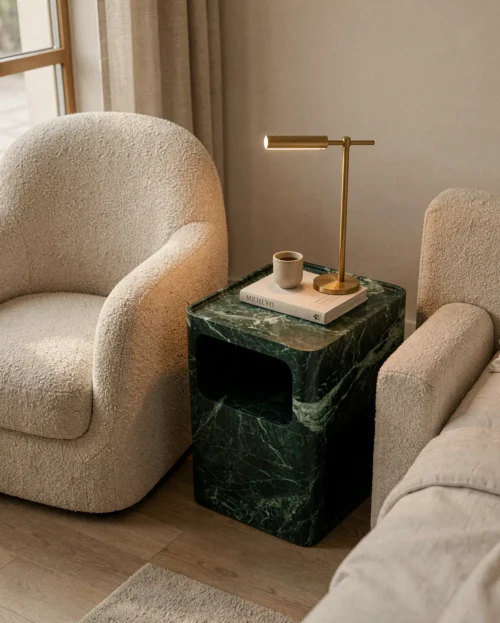 Green India Green Marble Storage Side Table — India Green Marble natural stone Side Table (hero view), Gladystone handcrafted