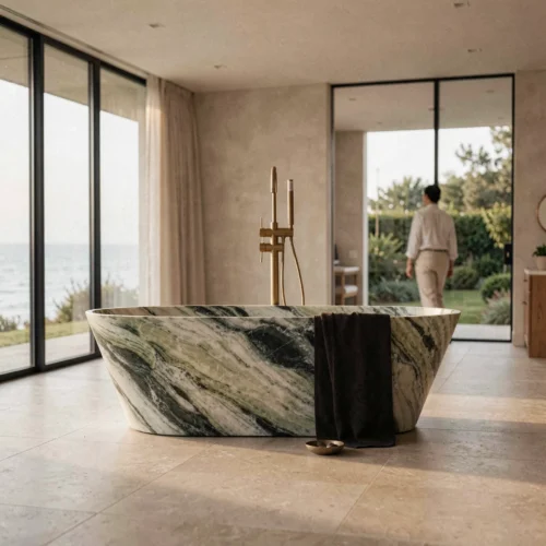 green-marble-bathtub-1 Green Marble Bathtub — Green Marble natural stone Bathtubs (hero view), Gladystone handcrafted