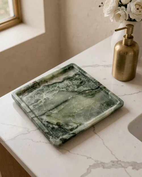 Green Onyx Marble Square Tray — Green Onyx natural stone Home Decor (hero view), Gladystone handcrafted
