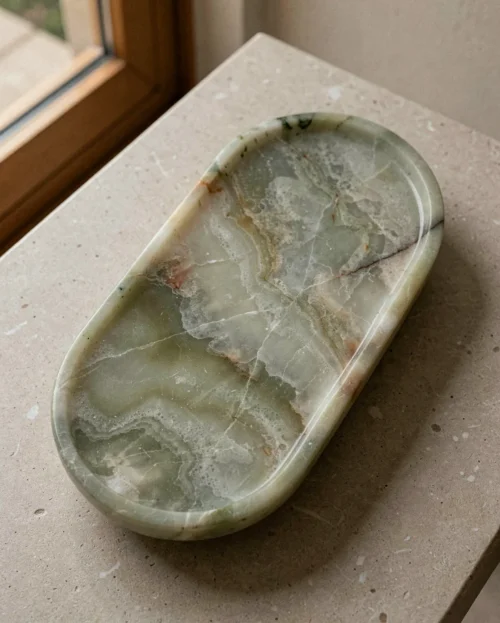 Green Onyx Marble Tray — Green Onyx natural stone Home Decor (hero view), Gladystone handcrafted
