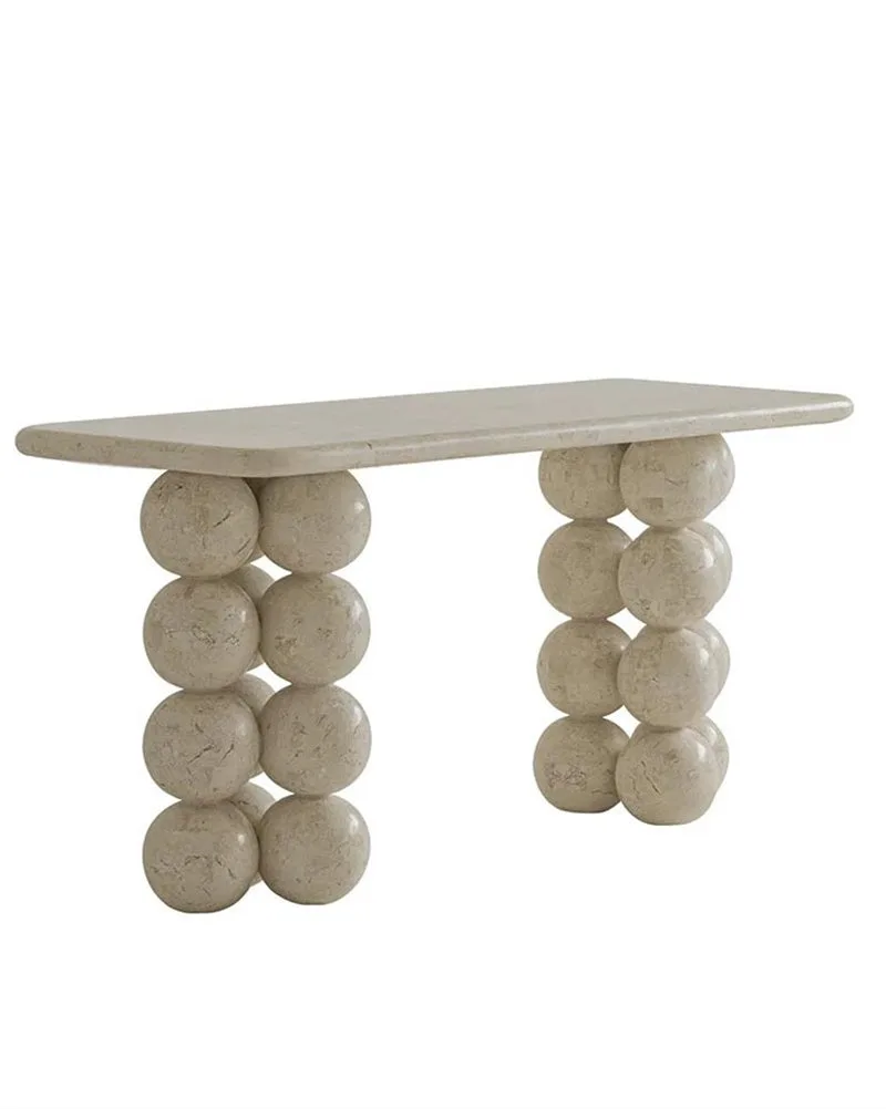 Limestone Pearl Shape Base Console Table — Limestone natural stone Console Table (product view), Gladystone handcrafted