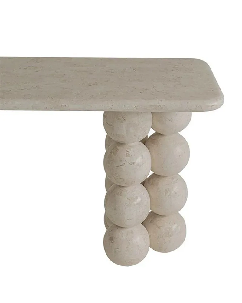 Limestone Pearl Shape Base Console Table — Limestone natural stone Console Table (product view), Gladystone handcrafted