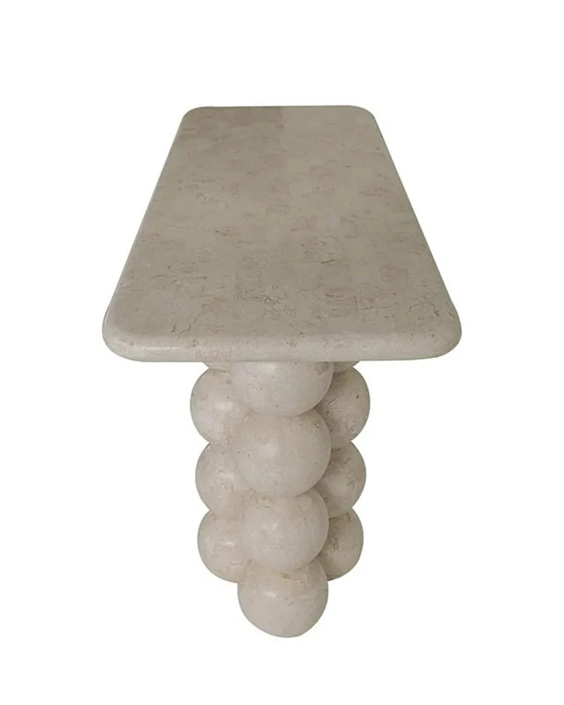 Limestone Pearl Shape Base Console Table — Limestone natural stone Console Table (product view), Gladystone handcrafted