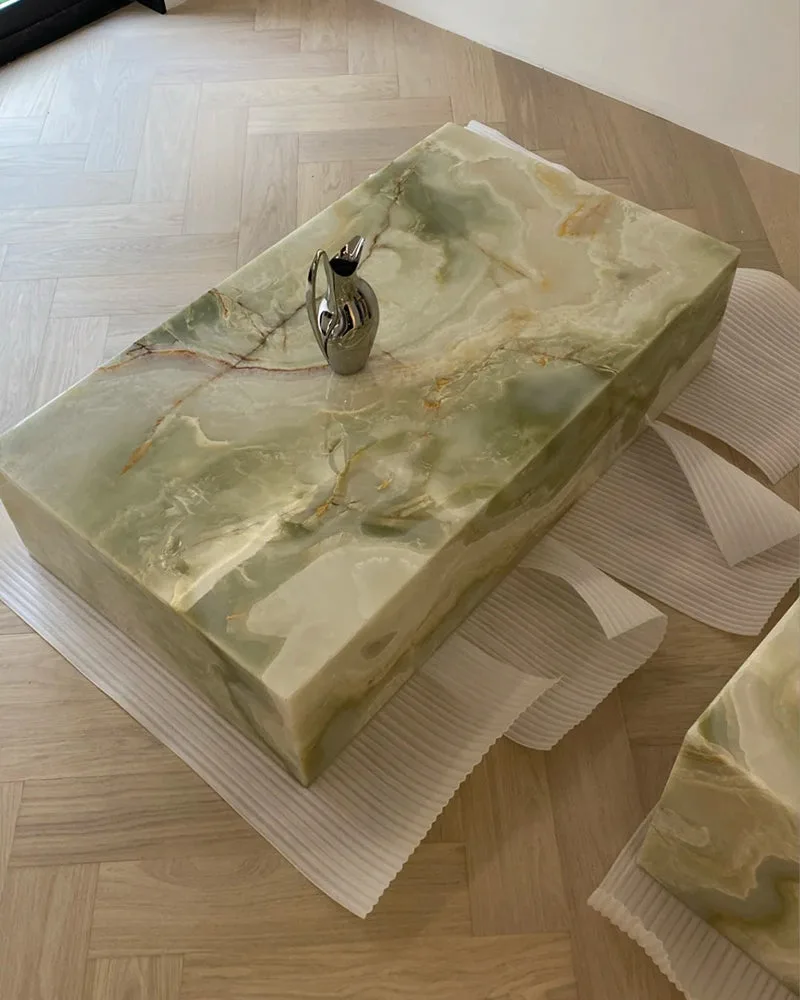 Marble Green Onyx Plinth Coffee Table — Green Onyx natural stone Coffee Table (product view), Gladystone handcrafted
