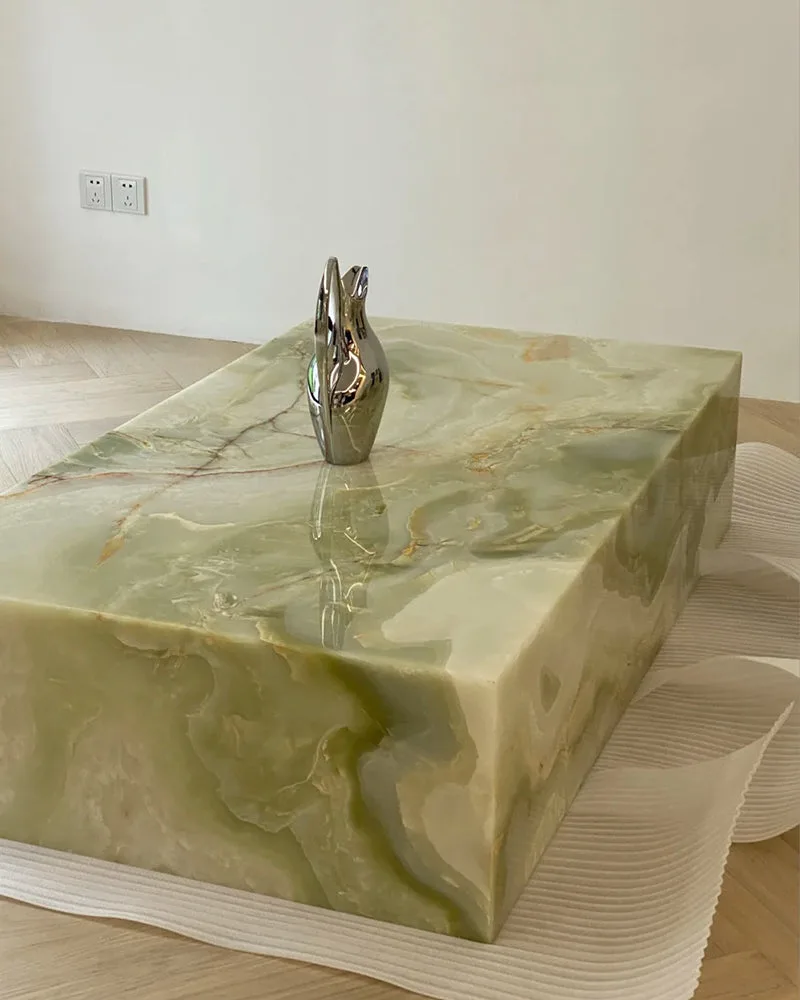 Marble Green Onyx Plinth Coffee Table — Green Onyx natural stone Coffee Table (product view), Gladystone handcrafted
