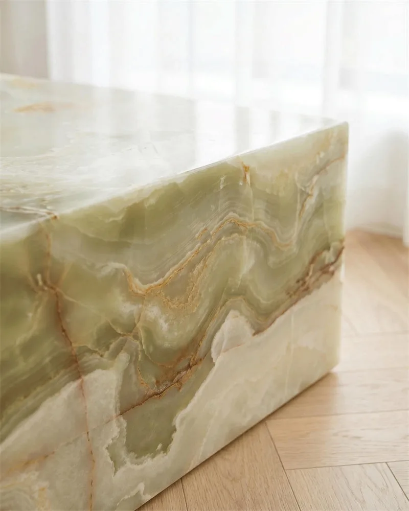 Marble Green Onyx Plinth Coffee Table — Green Onyx natural stone Coffee Table (product view), Gladystone handcrafted
