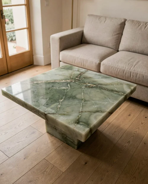 Marble Green Onyx Square Coffee Table — Green Onyx natural stone Coffee Table (hero view), Gladystone handcrafted
