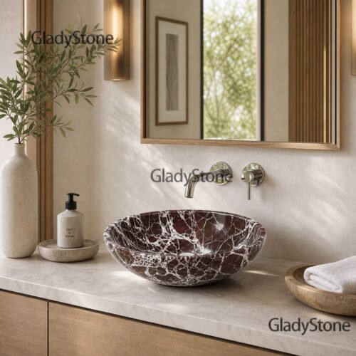 Rosso Levanto Marble Vessel Sink — Rosso Levanto natural stone Bathroom Sink (showroom), Gladystone handcrafted