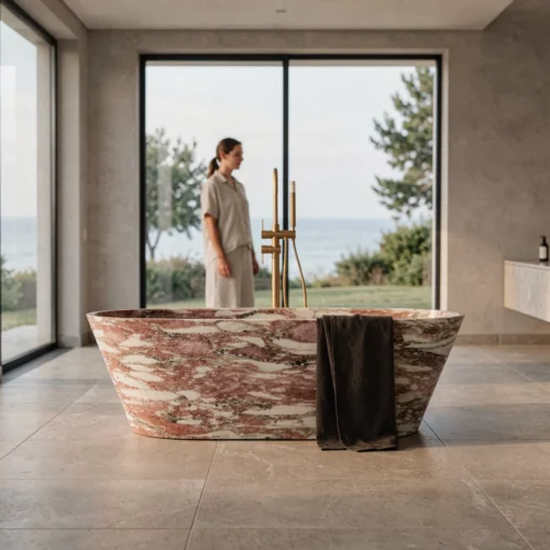 norwegian-rose-marble-bathtub-1 Norwegian Rose Marble Bathtub — Norwegian Rose Marble natural stone Bathtubs (hero view), Gladystone handcrafted
