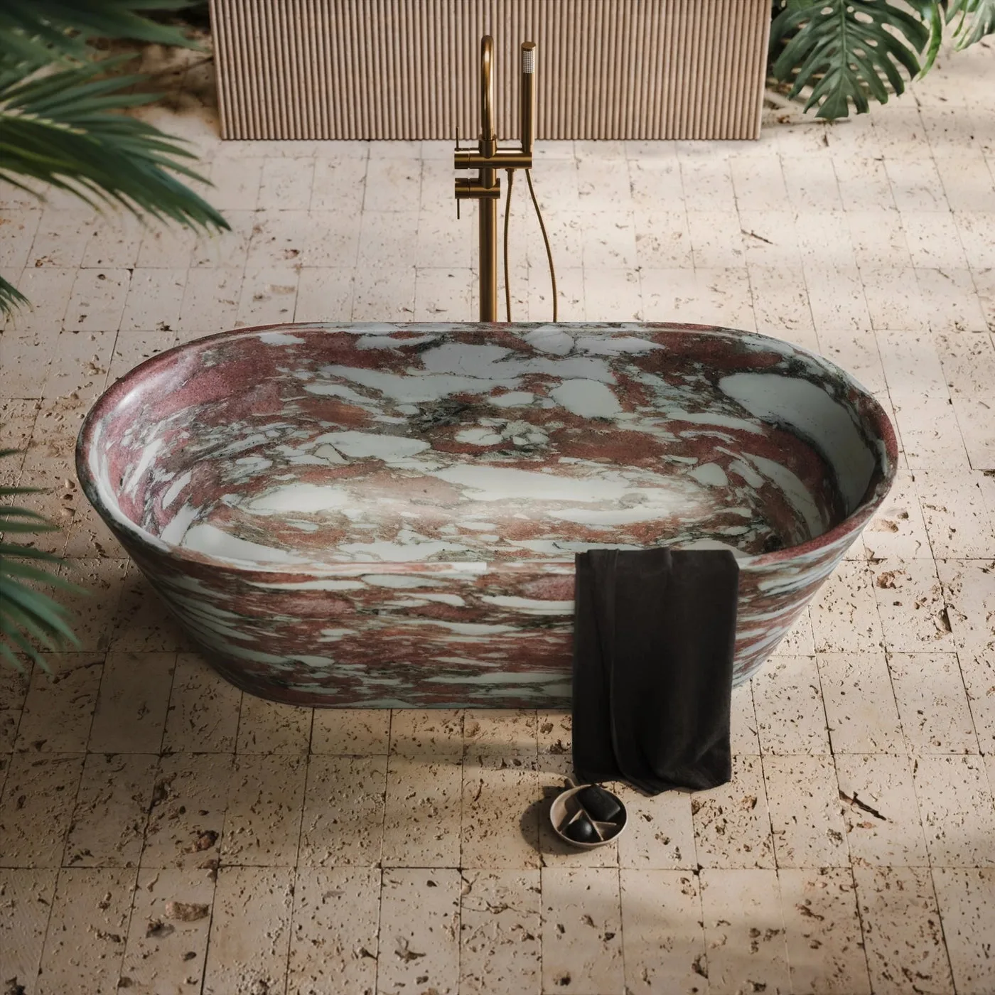 Norwegian Rose Marble Bathtub — Norwegian Rose Marble natural stone Bathtubs (product view), Gladystone handcrafted