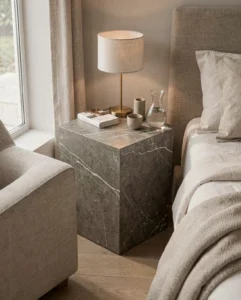 Pietra Grey Marble Plinth Tall Side Table — Pietra Grey Marble natural stone Side Table (hero view), Gladystone handcrafted
