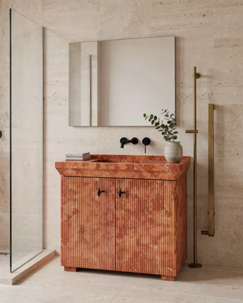 rojo-alicante-marble-bathroom-vanity-with-storage-cabinet-1 Rojo Alicante Marble Bathroom Vanity with Storage Cabinet — Rojo Alicante Marble natural stone Bathroom Cabinet (hero view), Gladystone handcrafted