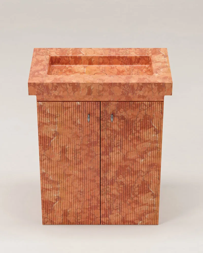 Rojo Alicante Marble Bathroom Vanity with Storage Cabinet — Rojo Alicante Marble natural stone Bathroom Cabinet (product view), Gladystone handcrafted