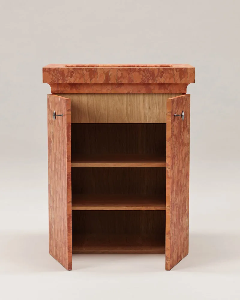 Rojo Alicante Marble Bathroom Vanity with Storage Cabinet — Rojo Alicante Marble natural stone Bathroom Cabinet (product view), Gladystone handcrafted