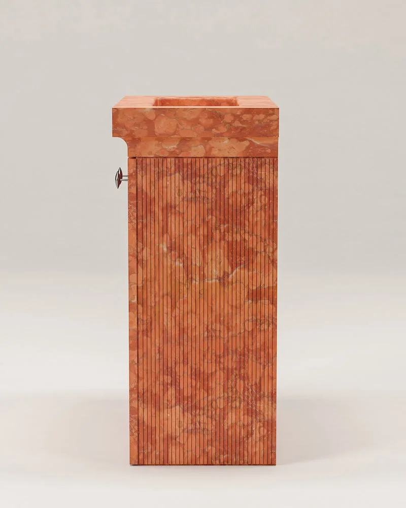 Rojo Alicante Marble Bathroom Vanity with Storage Cabinet — Rojo Alicante Marble natural stone Bathroom Cabinet (product view), Gladystone handcrafted