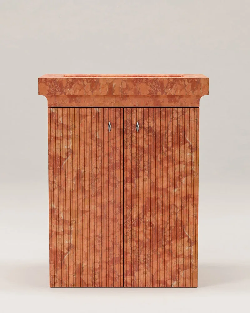 Rojo Alicante Marble Bathroom Vanity with Storage Cabinet — Rojo Alicante Marble natural stone Bathroom Cabinet (product view), Gladystone handcrafted
