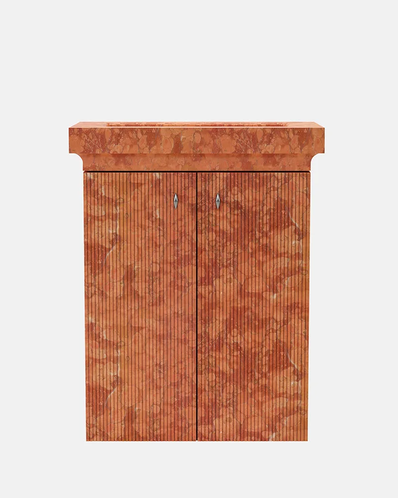 Rojo Alicante Marble Bathroom Vanity with Storage Cabinet — Rojo Alicante Marble natural stone Bathroom Cabinet (product view), Gladystone handcrafted