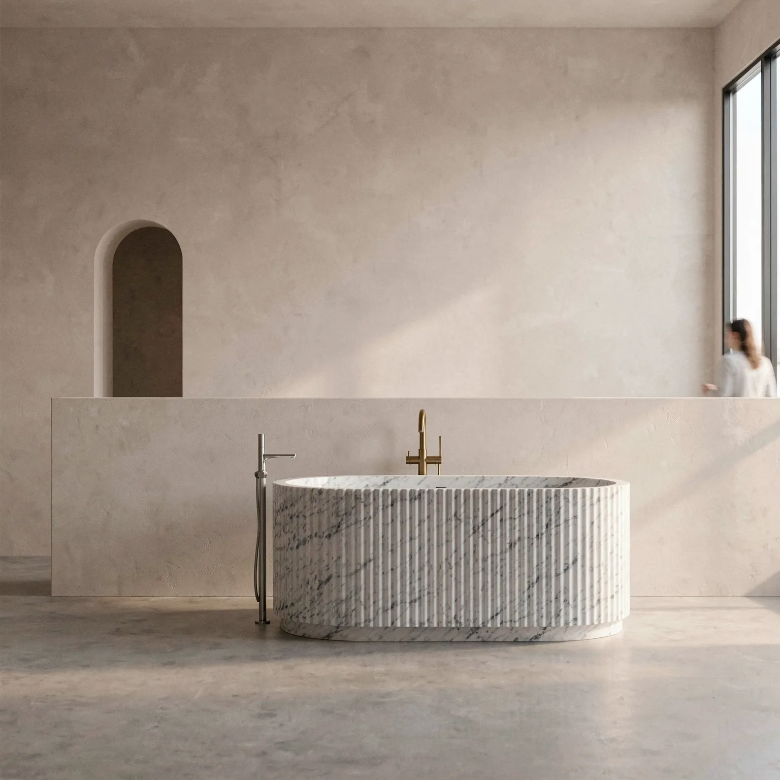Statuario Marble Luxury Bathtub — Statuario Marble natural stone Bathtubs (in-room scene), Gladystone handcrafted