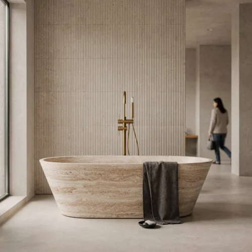 Travertine Luxury Bathtub — Travertine natural stone Bathtubs (hero view), Gladystone handcrafted