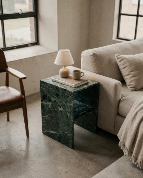 Verde Alpi Marble Side Table — Verde Alpi Marble natural stone Side Table (hero view), Gladystone handcrafted