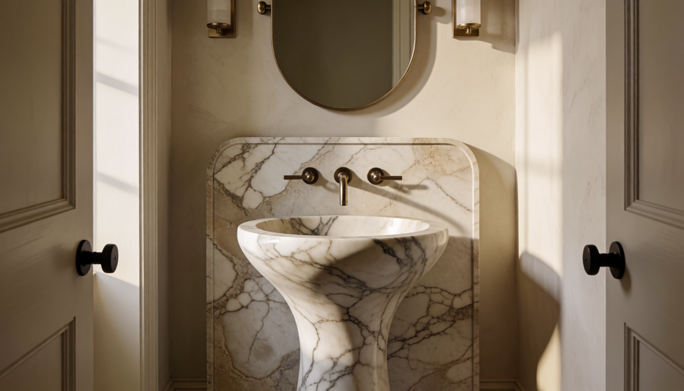 How to Style a Marble Vessel Sink in a Powder Room - natural stone decor scene 3