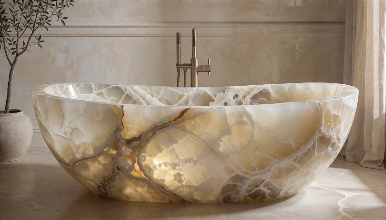 Onyx Bathtub: Translucent Drama for Feature Bathrooms - natural stone decor scene 1