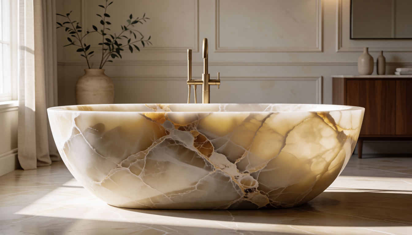 Onyx Bathtub: Translucent Drama for Feature Bathrooms - natural stone decor scene 3