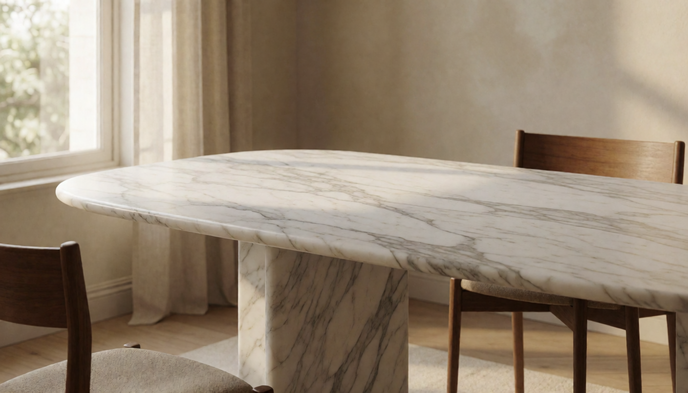 White Marble Dining Table: Carrara and Calacatta Classics - natural stone decor scene 1