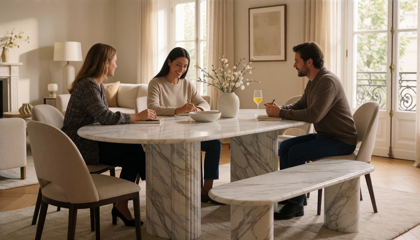 White Marble Dining Table: Carrara and Calacatta Classics - natural stone decor scene 3